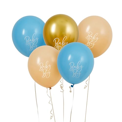 Babyparty Luftballons Baby Boy – 5er Set in Blau, Beige & Gold – „Baby Boy“ Aufdruck – Heliumgeeignet – Deko zur Geburt, Baby Shower & Jungen-Feier (Baby Boy - blau) von Miss Lovely