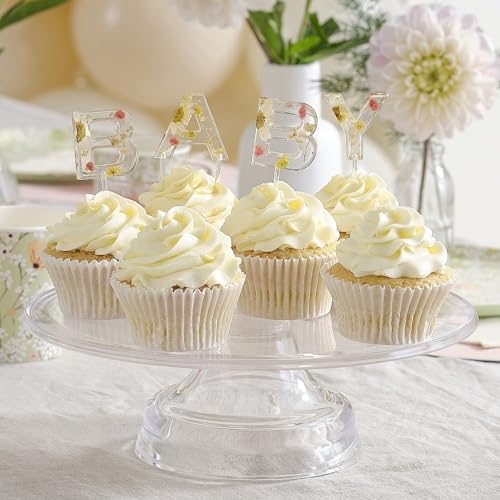 Cupcake Toppers BABY Kuchen- & Muffinstecker für Babyparty Taufe & Geburt aus Kunststoff & Trocken-Blumen 4 teilig Höhe: 9,2cm von Miss Lovely
