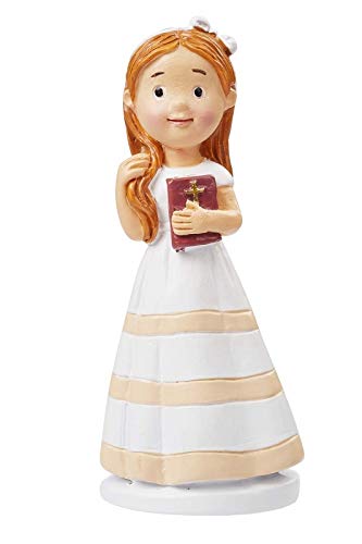 Deko-Figuren für Heilige Kommunion - Konfirmation & Firmung - Torten-Figur Kuchen-Aufsatz Tisch-Deko Dekoration Firmung Mädchen & Jungen (Mädchen mit Blumenkranz) von Miss Lovely