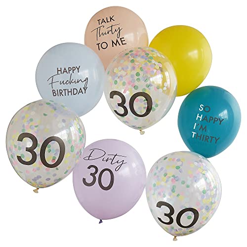 Freche Konfetti-Ballons zum 30. Geburtstag FUCKING HAPPY BIRTHDAY Geburtstags-Ballons Luft-Ballons transparent mit buntem Konfetti - lustige Geburtstags-Dekoration Erwachsene Frauen & Männer 8 Stück von Miss Lovely
