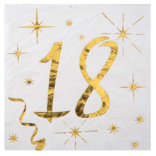 Geburtstags-Servietten 18 zum 18. Geburtstag in weiß & metallic-gold Cocktail-Größe / Geburtstags-Deko Geburtstags-Feier Tisch-Dekoration Geburtstag 18. Geburtstag Mann & Frau Volljährig 40 Servietten Geburtstags-Servietten 18 zum 18. Geburtstag in weiß & metallic-gold Cocktail-Größe / Geburtstags-Deko Geburtstags-Feier Tisch-Dekoration Geburtstag 18. Geburtstag Mann & Frau Volljährig 40 Servietten von Miss Lovely