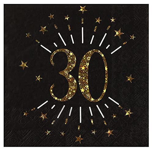 Geburtstags-Servietten 30 zum 30. Geburtstag in schwarz & metallic-gold mit Sternen Party Geburtstags-Deko Geburtstags-Feier Tisch-Dekoration runder Geburtstag Mann & Frau 20 Servietten von Miss Lovely