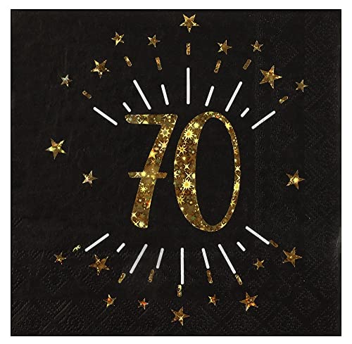 Geburtstags-Servietten 70 zum 70. Geburtstag in schwarz & metallic-gold mit Sternen Party Geburtstags-Deko Geburtstags-Feier Tisch-Dekoration runder Geburtstag Mann & Frau 20 Servietten von Miss Lovely