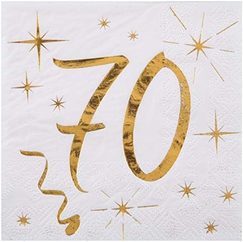 Geburtstags-Servietten "70" zum 70. Geburtstag in weiß & metallic-gold Cocktail-Größe / Geburtstags-Deko Geburtstags-Feier Tisch-Dekoration 70. Geburtstag Mann & Frau Runder Geburtstag 20 Servietten von Miss Lovely