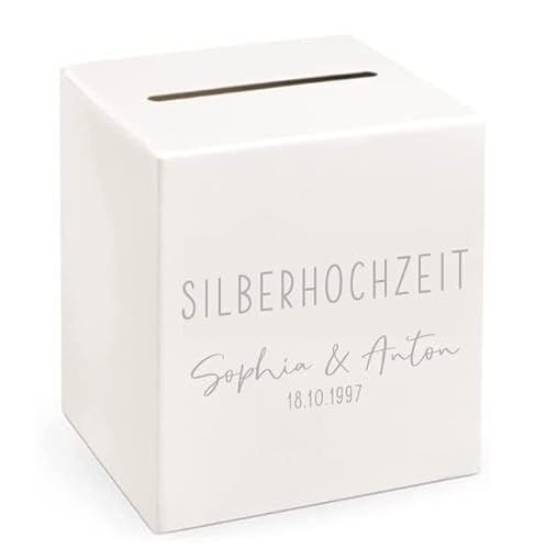 Geld-Box Brief-Box Kuvert-Kiste Geschenk-Box Silber-Hochzeit HOCHZEITSPOST SILBERHOCHZEIT personalisierbar mit Namen & Datum Ehe-Jubiläum 25 Jahre Geld-Geschenke Sammel-Box Hochzeit Andenken-Box von Miss Lovely