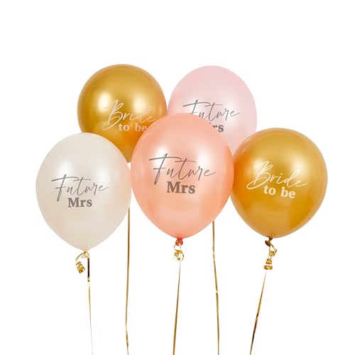 JGA Ballons Bride to be 10 Stück – Latexballons rosa weiß gold – Future Mrs Helium Ballons – Junggesellinnenabschied Deko – Team Braut Partyballons Set von Miss Lovely