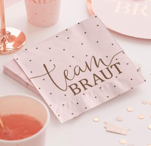 JGA Servietten TEAM BRAUT gepunktet Tisch-Deko für Junggesellenabschied Bride & Bride Crew/Hochzeit Farben rosa & rosé-gold - Inhalt 20 Stück - Made in Germany JGA Servietten TEAM BRAUT gepunktet Tisch-Deko für Junggesellenabschied Bride & Bride Crew/Hochzeit Farben rosa & rosé-gold - Inhalt 20 Stück - Made in Germany von Miss Lovely