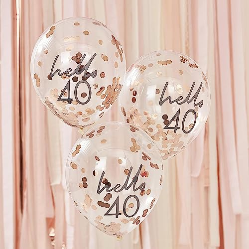 Luftballons HELLO 40 Konfettiballons Statement runder 40. Geburtstag transparent & rosé-gold kupfer helium-fähig Raumdeko Dekoration Accessoires Zubehör Geburtstags-Deko Frau & Mann 10 Ballons von Miss Lovely
