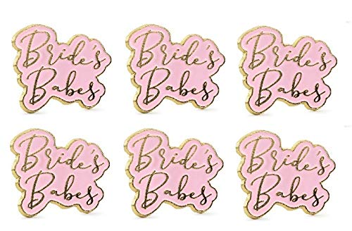 Miss Lovely 6er Set Buttons Pins Anstecker Anstecknadeln Bride's Babes in pink & Gold für Junggesellinnen-Abschied JGA-Party Frau-en Accessoires Hochzeit Hochzeit-s-Dekoration Hen Party-Zubehör Deko von Miss Lovely
