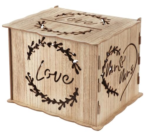 Miss Lovely Briefbox Hochzeit Love Geld-Box Kuvert-Kiste für Hochzeitspost aus Holz in braun Natur Hochzeitszubehör Sammelbox für Glückwunschkarten & Geldgeschenke von Miss Lovely