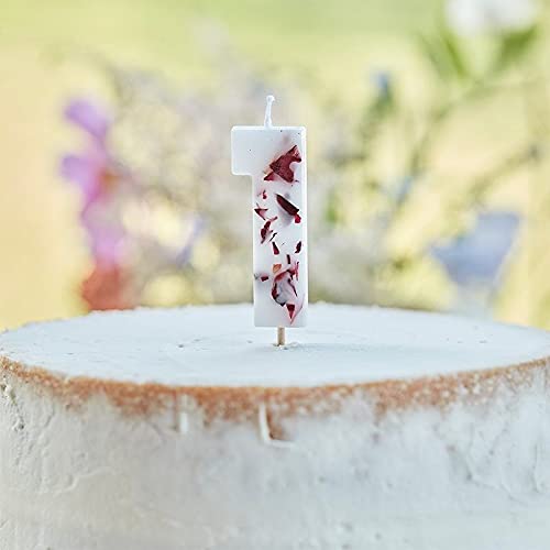Miss Lovely Geburtstags-Kerze Zahl 1 Kuchen-Stecker Torten-Aufsatz in weiß mit Blüten-Blättern in rot Geburtstagsdekoration für Kuchen & Torten Gebäck-Deko Altersangabe von Miss Lovely