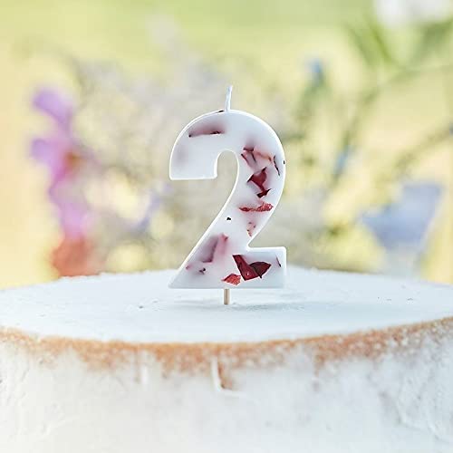 Miss Lovely Geburtstags-Kerze Zahl 2 Kuchen-Stecker Torten-Aufsatz in weiß mit Blüten-Blättern in rot Geburtstagsdekoration für Kuchen & Torten Gebäck-Deko Altersangabe von Miss Lovely