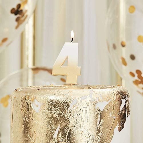 Miss Lovely Geburtstags-Kerze Zahl 4 Kuchen-Stecker Torten-Aufsatz in weiß & Gold Geburtstagsdekoration für Kuchen & Torten Gebäck-Deko Altersangabe von Miss Lovely