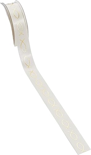 Miss Lovely Geschenk-Band Satin mit Fischen - Verpackung Gastgeschenke Hochzeit Konfirmation Kommunion Firmung Taufe Junge Mädchen - Bastelzubehör Geschenke Deko-Band 1 Rolle = 20m Creme & Gold Miss Lovely Geschenk-Band Satin mit Fischen - Verpackung Gastgeschenke Hochzeit Konfirmation Kommunion Firmung Taufe Junge Mädchen - Bastelzubehör Geschenke Deko-Band 1 Rolle = 20m Creme & Gold von Miss Lovely