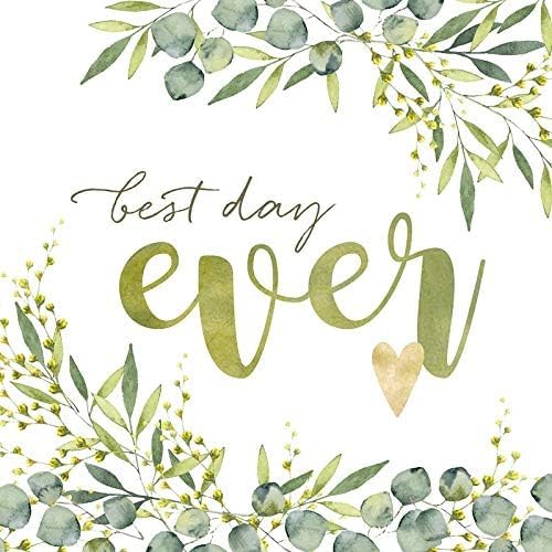 Miss Lovely Hochzeitsservietten Botanical Best Day Ever Servietten mit Blätter-Ranke & Herz weiß grün Gold Tisch-Dekoration Hochzeits-Deko Zubehör & Accessoires 40 Servietten von Miss Lovely