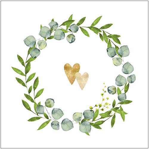 Miss Lovely Hochzeitsservietten Botanical Hearts Servietten mit Blätter-Ranke weiß grün Gold Tisch-Dekoration Hochzeits-Deko Zubehör & Accessoires 60 Servietten von Miss Lovely