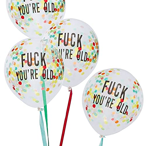 Miss Lovely Konfett-Ballons Fuck You're Old Geburtstags-Ballons Luft-Ballons transparent mit Buntem Konfetti - lustige freche Geburtstags-Dekoration Erwachsene Frauen & Männer Raum-Deko 5 Ballons von Miss Lovely