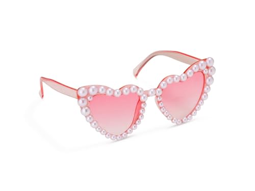 Miss Lovely Party-Brille Herzbrille Retrobrille für JGA Junggesellinnenabschied, Party & Hochzeit Herzform mit Perlen Farbe: rosa pink von Miss Lovely