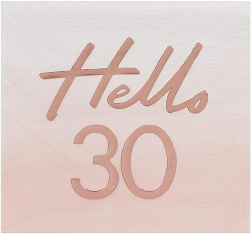 Miss Lovely Servietten Hello 30" zum 30. Geburtstag in rosa Blush & metallic rosé-Gold Kupfer Geburtstags-Deko Geburtstags-Feier Tisch-Dekoration runder Geburtstag 30. Geburtstag Frauen 16 Servietten von Miss Lovely