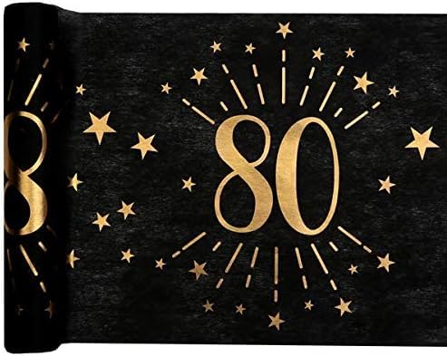 Miss Lovely Tischläufer Tischdecke 80 zum 80. Geburtstag in schwarz & Gold mit Sternen Geburtstags-Deko Geburtstags-Feier Tisch-Dekoration Geburtstag 80. Geburtstag Mann & Frau 1 Rolle = 5m von Miss Lovely