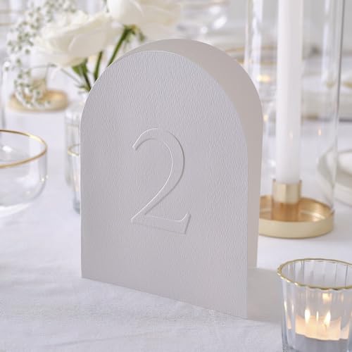 Miss Lovely Tischnummern Hochzeit 12 Stück Nummern-Aufsteller Zahlenschilder 1-12 Hochzeits-Deko Farbe weiß mit geprägten Zahlen von Miss Lovely