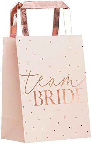 Papier-Taschen Party-Tüten "TEAM BRIDE" roségold kupfer blush rosa gepunktet- JGA Junggesellinnen-Abschied Party Hochzeit Heirat Zubehör & Deko-ration Accessoires Braut Frauen Mädelsabend 10 Taschen von Miss Lovely