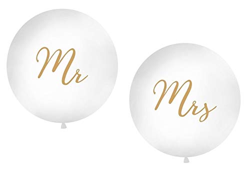 Riesen Hochzeits-Ballons/Luft-Ballons XXL Mr & Mrs in weiß & Gold - Durchmesser pro Ballon ca. 1m - Inhalt 2 Stück - Hochzeits-Deko/Hochzeits-Zubehör/Dekoration Heirat/Luft-Ballons groß von Miss Lovely