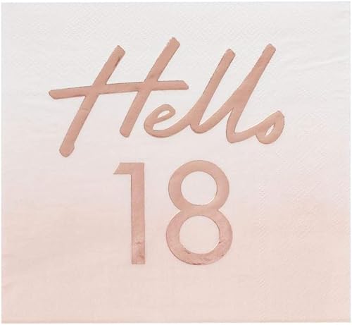 Servietten "HELLO18" zum 18. Geburtstag in rosa blush & metallic rosé-gold kupfer Geburtstags-Deko Geburtstags-Feier Tisch-Dekoration Geburtstag 18. Geburtstag Frauen Volljährigkeit 32 Servietten von Miss Lovely