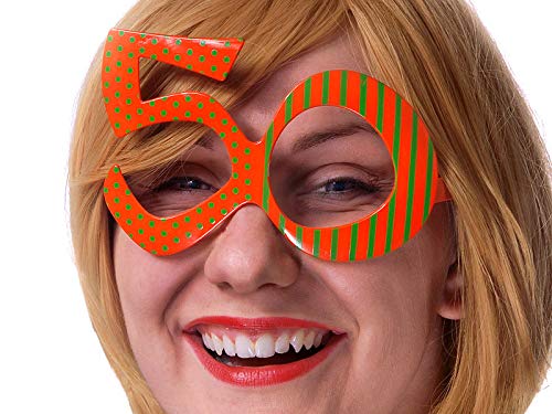 Spass-Brille / Geburtstags-Brille / Party-Brille "50" zum 50. Geburtstag in orange & grün / Geburtstags-Deko Geburtstags-Feier Party-Zubehör 50. Geburtstag Mann & Frau Runder Geburtstag Accessoires von Miss Lovely