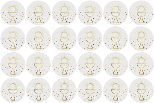 Tisch-Deko Kommunion & Konfirmation runde Streudeko Kelch & Sonne Konfetti weiß & Gold christliche Symbole aus Pappe für Firmung Taufe kirchliche Feste 72 Stück von Miss Lovely