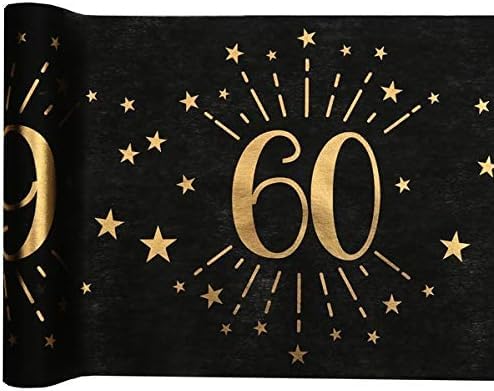 Tischläufer Tischdecke 60 zum 60. Geburtstag in schwarz & gold mit Sternen Geburtstags-Deko Geburtstags-Feier Tisch-Dekoration Geburtstag 60. Geburtstag Mann & Frau Volljährigkeit 1 Rolle = 5m von Miss Lovely