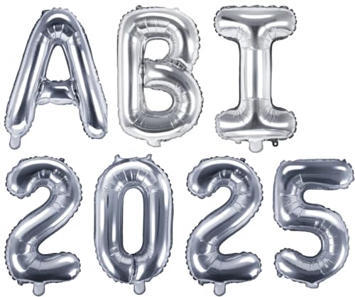 XXL Folien-Ballons ABI 2025 in silber Buchstaben-Girlande Luft-Ballons Schriftzug Höhe 35cm Abitur Schul-Abschluss Abi-Party Feier Schul-Ende Gymansium Matura Diplom Reife-Prüfung Raum-Deko-ration von Miss Lovely