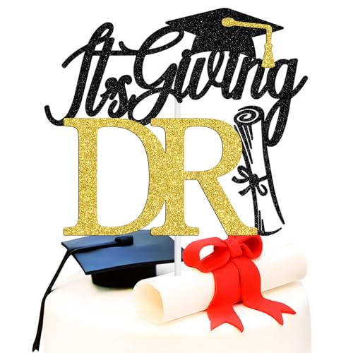 Tortenaufsatz mit Aufschrift "It's Giving DR Congrats Doctor/PHD, Doktorabschluss, Abschlussfeier, 2025, Abschlussfeier, Party-Dekoration, schwarzer Glitzer Tortenaufsatz mit Aufschrift "It's Giving DR Congrats Doctor/PHD, Doktorabschluss, Abschlussfeier, 2025, Abschlussfeier, Party-Dekoration, schwarzer Glitzer von Miss Onederful