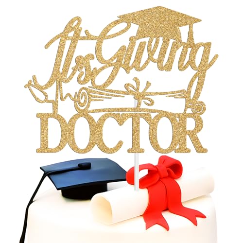 Tortenaufsatz mit Aufschrift "It's Giving Doctor", Congarts Doctor/Official a Doctor, Klasse 2025, Schulabschluss, Party-Zubehör, Goldglitzer Tortenaufsatz mit Aufschrift "It's Giving Doctor", Congarts Doctor/Official a Doctor, Klasse 2025, Schulabschluss, Party-Zubehör, Goldglitzer von Miss Onederful
