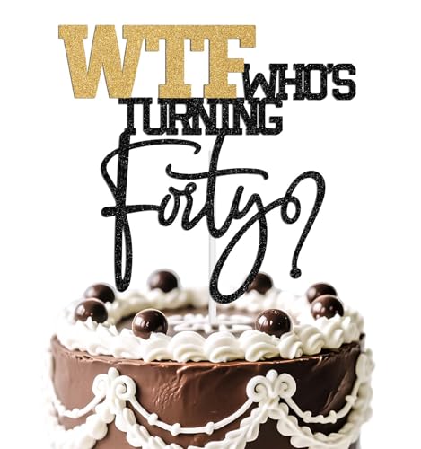 WTF Who's Turning Forty Cake Topper, Happy 40th Birthday Party Dekorationen, Mann Frau Vierzig Geburtstag Dekoration Supplies, Cheers to 40 Years Dekoration, Schwarz & Gold Glitzer WTF Who's Turning Forty Cake Topper, Happy 40th Birthday Party Dekorationen, Mann Frau Vierzig Geburtstag Dekoration Supplies, Cheers to 40 Years Dekoration, Schwarz & Gold Glitzer von Miss Onederful