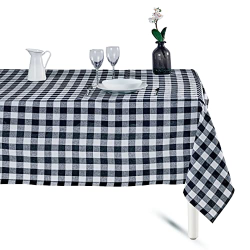 Miss Savon Tiscdecke - Kariert Tischtuch Landhausstil Tischdecken für Esstich Picknick Party Rechteckig Decke XXL aus Baumwolle für Wohnzimmer Küche (160 x 220 cm, Schwarz) von Miss Savon