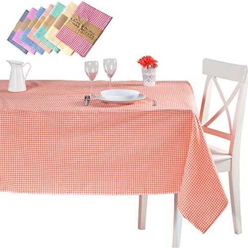 Miss Savon Tiscdecke - kariert Tischtuch orange-weiß Tischdecken rechteckig aus hochwertige Baumwolle Ideal als Picknickdecke Garten Outdoor&Indoor (170 x 220 cm, Orange) von Miss Savon