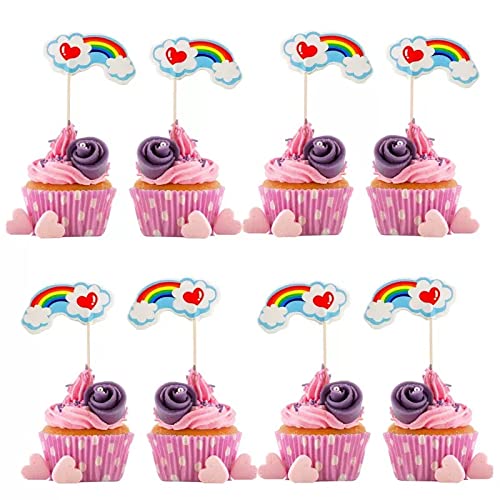 Cake Toppers,Regenbogen Tasse Kuchen Toppers Zahnstocher Flaggen 24 Stück Kuchen Cupcake Topper für Kinder Baby Party Geburtstag Party Kuchen Dekoration von Miss-shop