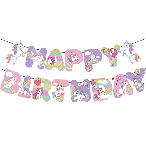 Happy Birthday Banner,Einhorn Geburtstags-Banner Girlande Geburtstag Bunt für Erwachsene und Kinder Geburtstag Party Dekoration von Miss-shop