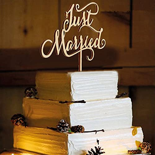 Miss-shop Just Married Cake Toppers,Hochzeit Kuchen Topper Holz Tortentopper für Party Hochzeitsgeschenk Jahrestag Kuchen Dekoration von Miss-shop