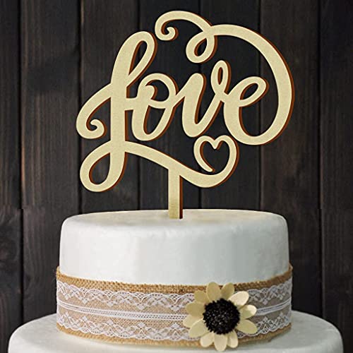 Miss-shop Love Cake Toppers,Hochzeit Kuchen Topper Holz Tortentopper für Party Hochzeitsgeschenk Jahrestag Kuchen Dekoration von Miss-shop