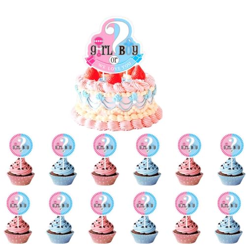 Tortendeko Babyparty, 13 Stück Boy or Girl Gender Reveal Party Kuchen Torten Dekoration, Cake Cupcake Topper Geschlecht Offenbaren Kuchendeko für Jungen Mädchen Baby Shower Geburtstag (Blau Rosa) von Miss-shop