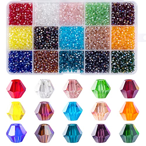 MissAudrey Doppelkegel-Kristallperlen für Schmuckherstellung, 3750 Stück, 3 mm, facettierte Doppelkegel-Glasperlen für selbstgemachte Armbänder, Halsketten, Ohrringe, Sonnenfänger, Basteln, Perlen mit von MissAudrey