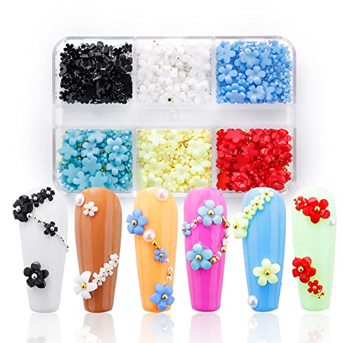 3D Blumen Nägel, 6 Gitter Blumen Nail Art Charms Acryl Flower Nail Art Strasssteine Nägel Zubehör DIY Frühling Nail Dekoration von MissJelly