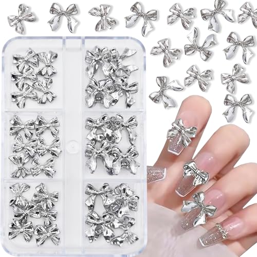 Bogen Nail Art Charms Flower Nail Art Strasssteine Nägel Zubehör, 3D 3D-Silber-Nagel-Charms Zwei Stile ﻿ von MissJelly