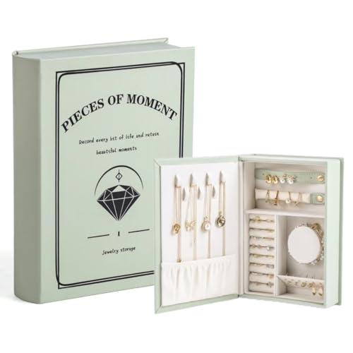 Schmuck-Organizer-Box, Buch, PU-Leder, Reise-Schmucketui mit Magnetverschluss, doppelseitige Aufbewahrung für Ohrringe, Halsketten, Ringe und Armbänder, kompaktes, luxuriöses Geschenk für Frauen Schmuck-Organizer-Box, Buch, PU-Leder, Reise-Schmucketui mit Magnetverschluss, doppelseitige Aufbewahrung für Ohrringe, Halsketten, Ringe und Armbänder, kompaktes, luxuriöses Geschenk für Frauen von Misslanonly