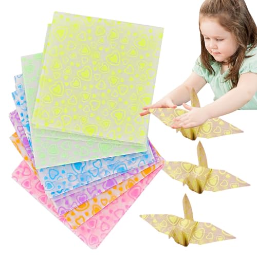 Missmisq Kinder-Kranich-Faltpapier,Kranich-Bastelfaltpapier | leuchtendes quadratisches Kranichpapier 7 Farben Herzdesign | Kreatives Kranichpapier, farbenfrohes Kunsthandwerk für Schule, von Missmisq