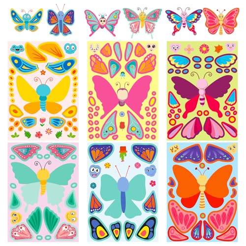 Mistree 24 Stücke Schmetterling Aufkleber zum Kleben, 21 * 15 CM, DIY Stickers für Fotoalbum, 6 Bunte Schmetterlingsmuster, 4 Stücke für jedes Muster von Mistree