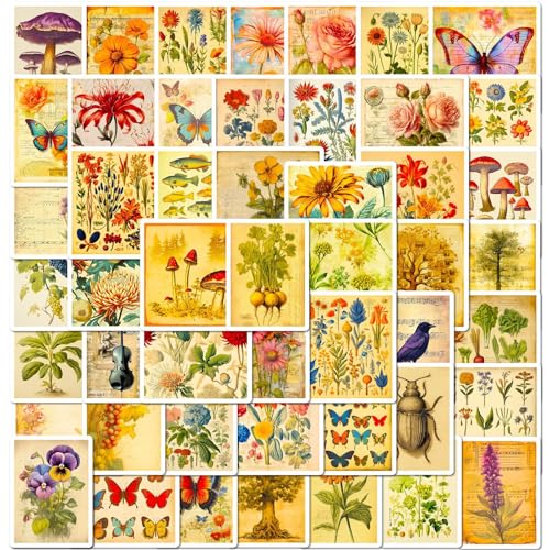 Mistree 50 Aufkleber Blumen, Schmetterling, Vogel für Fotoalbum Bunt, Gelb, 5 CM von Mistree