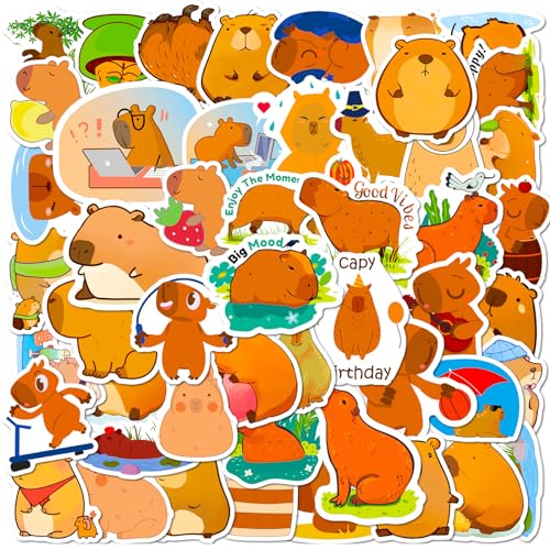 Mistree 50 Kawaii Sticker Einzeln, Capybara Motive zum Aufkleben, 5 CM, Süße Aufkleber von Mistree
